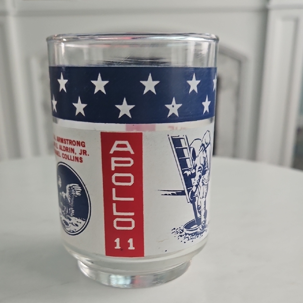 Apollo 11 Commemorative Glass with Blue and Red Design